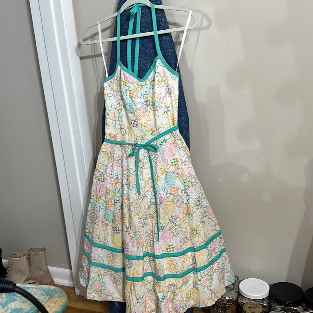 Milly Halter Neck Embroidery Sun Dress Multi Color Size 2